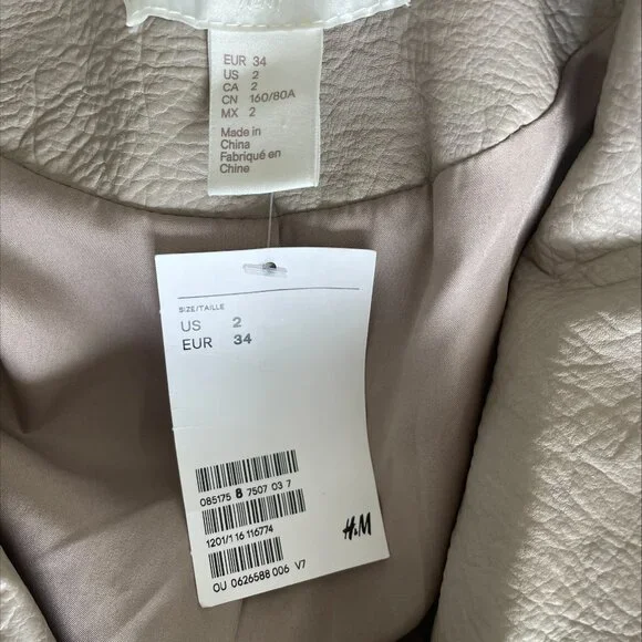 H&M Beige Faux Leather Moto Jacket | US 2 / EUR 34 | NWT - Picture 7 of 8